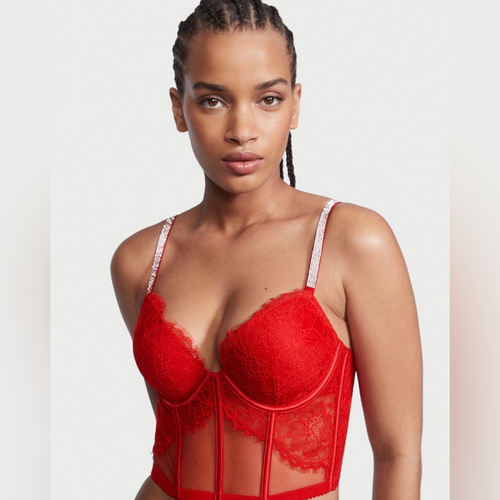 ❤️NWT Victoria’s Secret Shine Strap Push-Up Corset Bustier Top Red 34D❤️